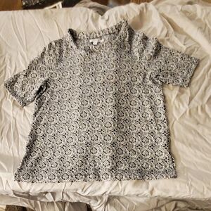 Chico's Black and White Floral Pattern Blouse